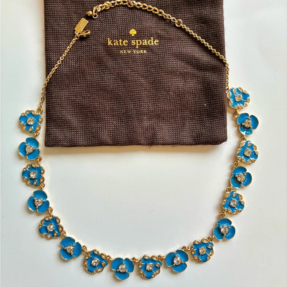 Kate Spade Gold Necklace with Blue Floral Accents - Picture 1 of 2